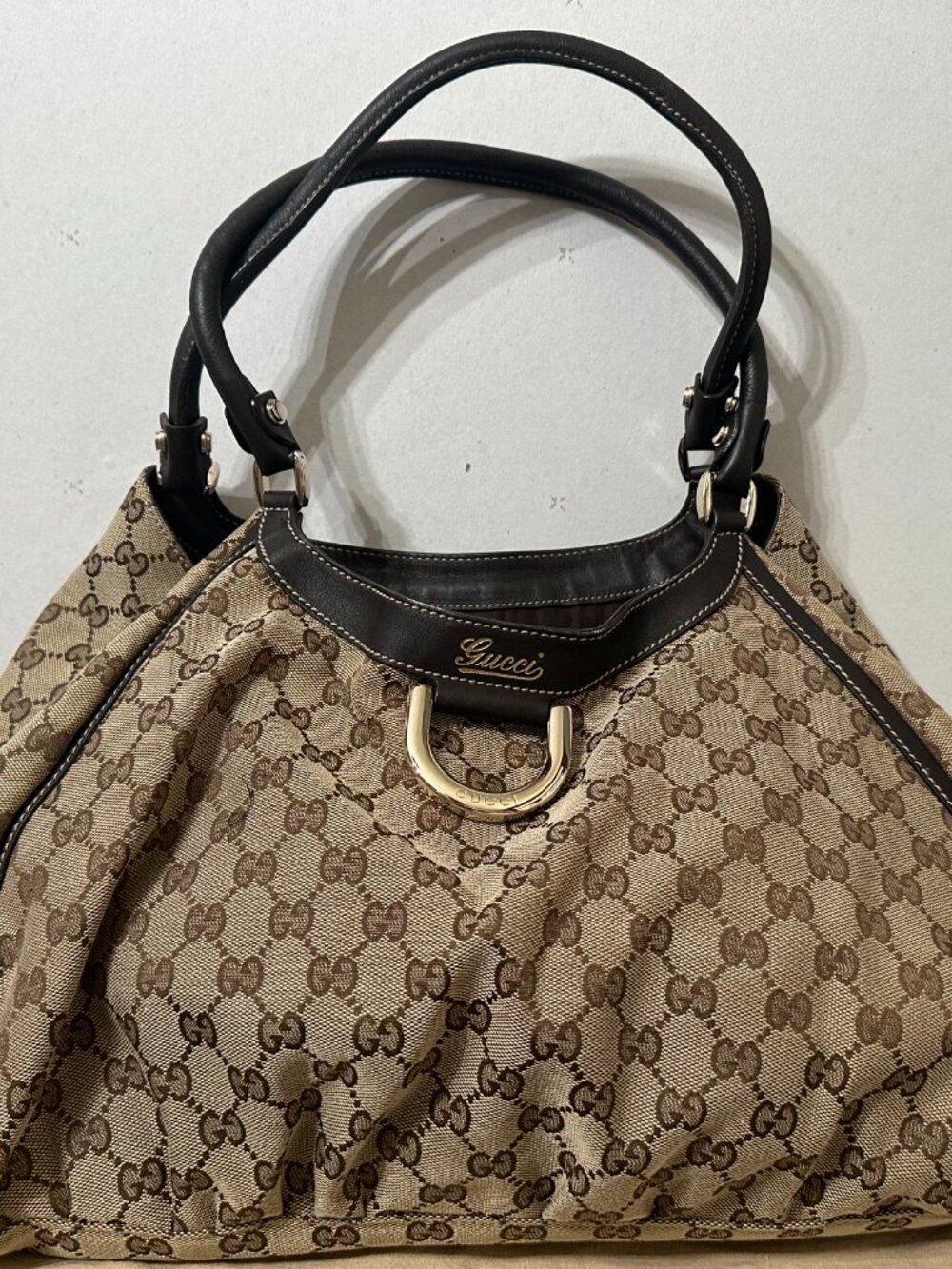 Gucci Abbey D-Ring GG Canvas Hobo Shoulder Bag Brown Serial 189685 - Picture 2 of 10